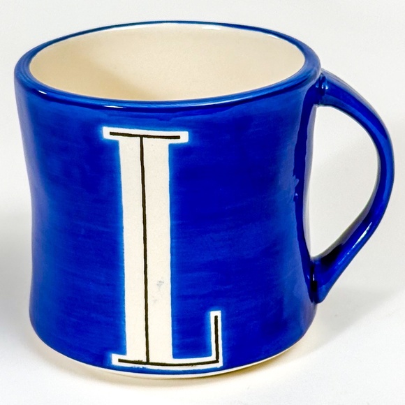 EUC Anthropologie Monogram Letter L Initial Blue Hand Painted Tea Cup Coffee Mug - Picture 1 of 5